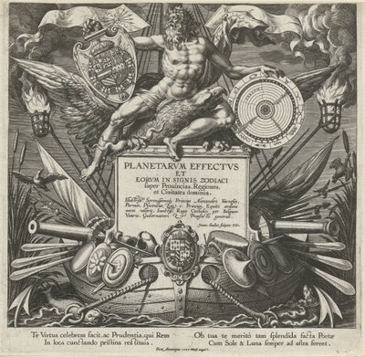 Jupiter and a Warship with the Coat of Arms of Alessandro Farnese, Title Page of a Print Series on the Influence of the Planets over Regions by Johann Sadeler (I)