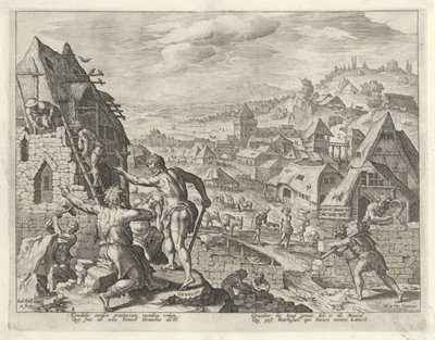 Cain Builds the City of Enoch (History of the Family of Cain / On Good and Bad Works) by Johann Sadeler (I)