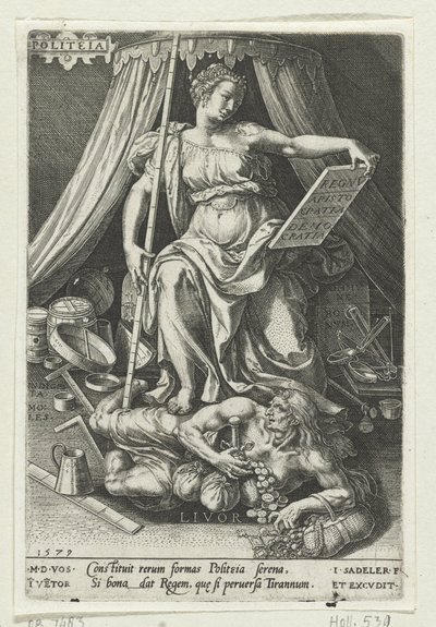 Statecraft (Politeia) Overcomes Envy (Livor), The Virtues Overcome the Vices (series title) by Johann Sadeler (I)