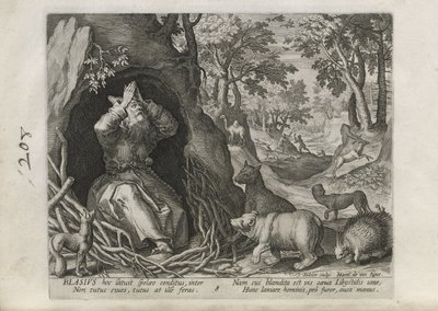 Blasius, pl. 8 of 30 from the series Sylvae Sacrae (Hermits in Landscapes) by Johann Sadeler I