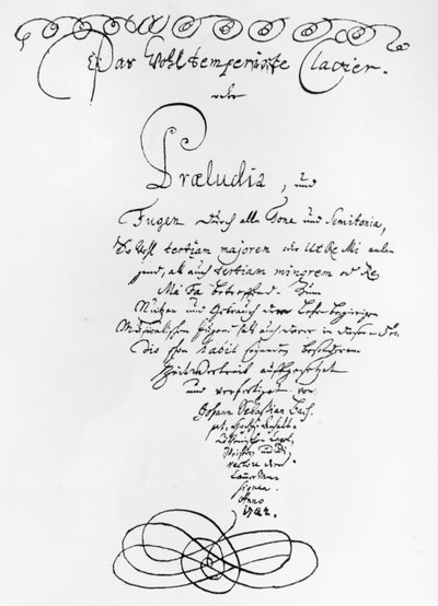 Handwritten Titlepage of The Well Tempered Piano, 1722 by Johann Sebastian Bach