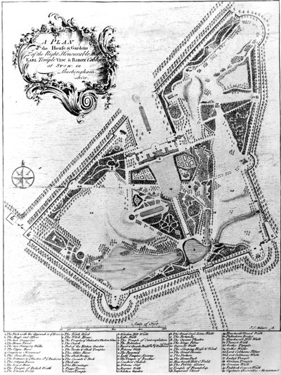 A Plan of the House and Gardens at Stowe, Buckinghamshire by Johann Sebastien Muller