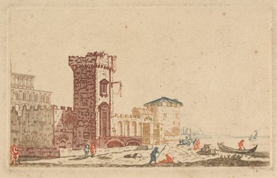 Six Colored Engravings of Castles, Ruins and Seascapes by Johann Teyler