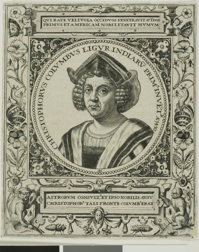 Christopher Columbus, frontispiece from volume 5 of Theodor de Bry