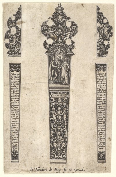 Design for knife handle to commemorate a marriage by Johann Theodor de Bry