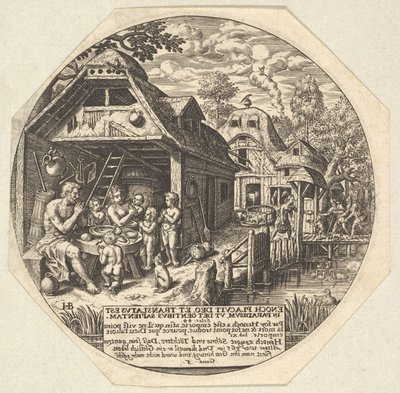 Enoch and His Family Surrounding a Meal Table and Holding Their Hands in a Gesture by Johann Theodor de Bry