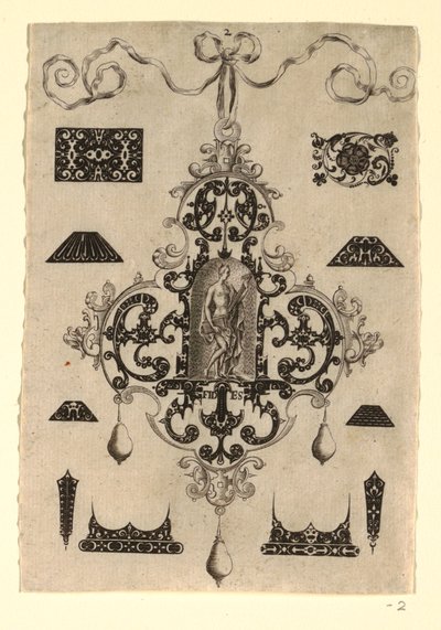 Plate 2, from a series of eight pendant designs with the cardinal virtues by Johann Theodor de Bry