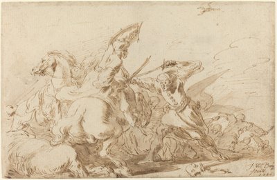 A Battle Between Oriental Cavalry and Soldiers by Johann Wilhelm Baur