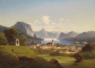 View of Gmunden with Schloss Ort in the Background, 1870 by Johann Wilhelm Jankowski