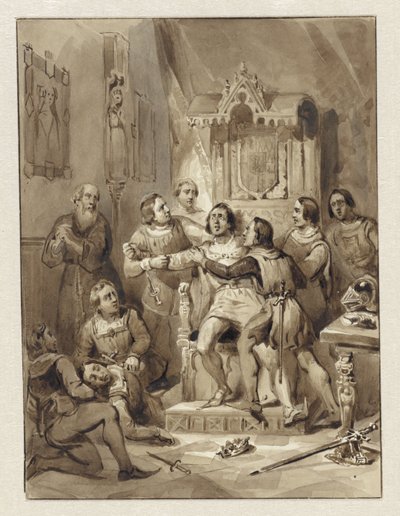 Count William V Goes Insane and Murders Gerrit van Wateringen, 1357 by Johann Wilhelm Kaiser (I)