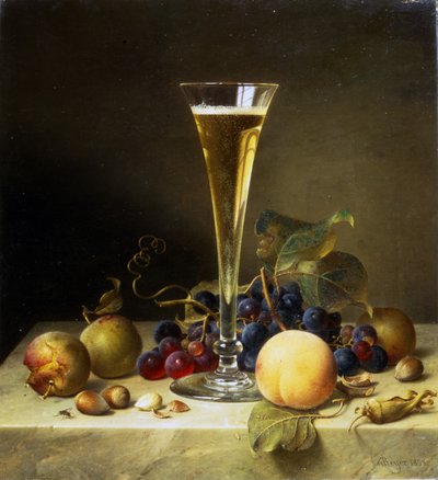 Still Life with a Glass of Champagne by Johann Wilhelm Preyer