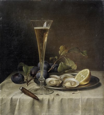 Still Life with Champagne and Oysters, 1857 by Johann Wilhelm Preyer