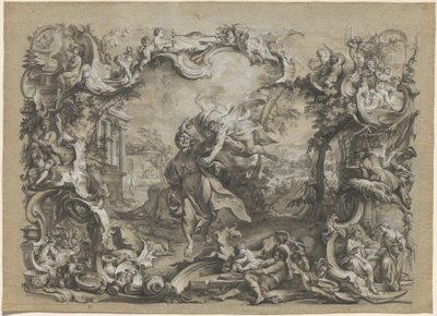 The Angel Carrying off Habakkuk by His Hair, Surrounded by an Elaborate Rococo Frame by Johann Wolfgang Baumgartner