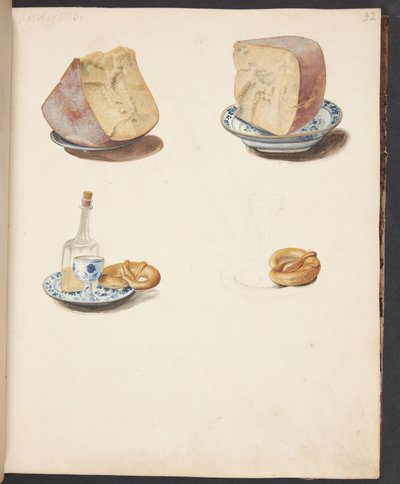 Still Life with Cheese, Schnapps, and Pretzel by Johanna Fosie