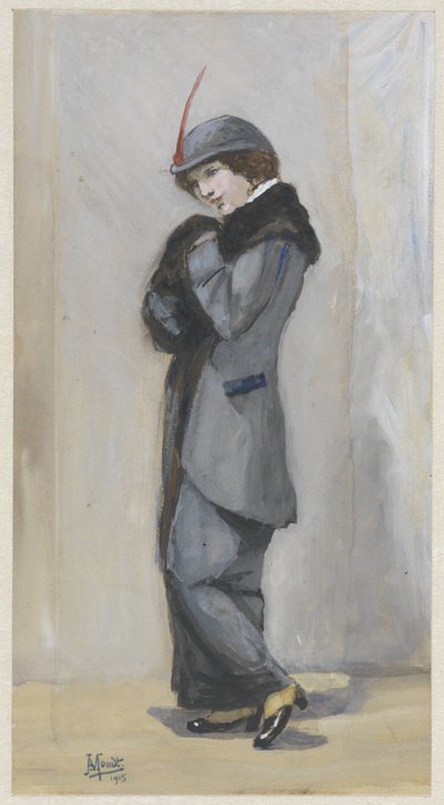 Standing Lady in Long Coat with Fur by Johannes Abraham Mondt