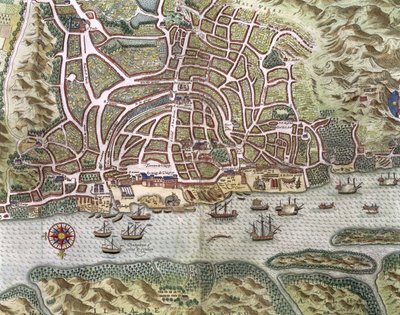 Map of the City and Portuguese Port of Goa, India (detail) by Johannes Baptista van Doetechum the Younger