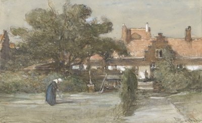 Courtyard of the Holy Spirit Almshouse on the Palviljoensgracht in The Hague by Johannes Bosboom