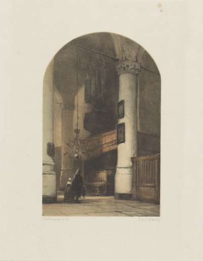 Church Interior with Two Figures and Organ by Johannes Bosboom