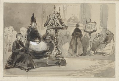 Church Interior with Singing Bishop and Nuns by Johannes Bosboom