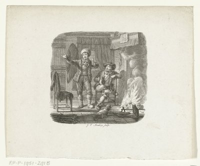 Two Men Talking by the Fireplace by Johannes Christiaan Bendorp