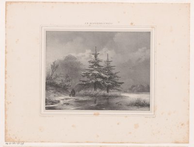 Winter Landscape with Two Pine Trees by Johannes Christiaan d