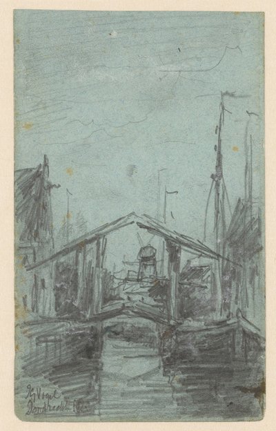 View of Dordrecht with Drawbridge by Johannes Gijsbert Vogel