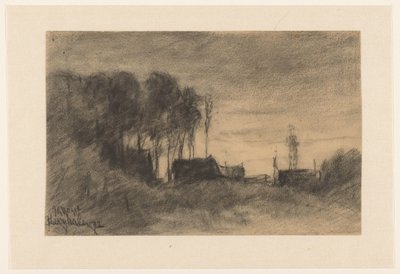 Group of Houses and Trees near Hooghalen, Evening Mood by Johannes Gijsbert Vogel