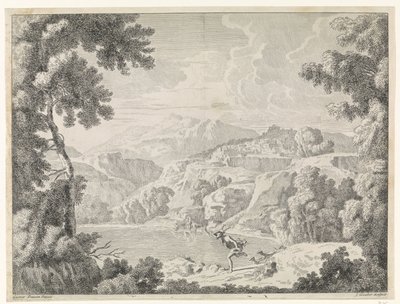 Actaeon Transformed into a Stag by the Bathing Diana, Landscapes after Gaspar Poussin (series title) by Johannes Glauber