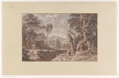 Arcadian Landscape with a Scene of Sacrifice by Johannes Glauber