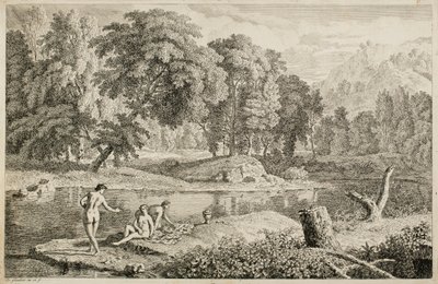 Arcadian Landscape with a River and Three Bathers by Johannes Glauber