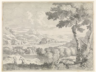 Hilly Landscape with Shepherds (Landscapes after Gaspar Poussin) by Johannes Glauber