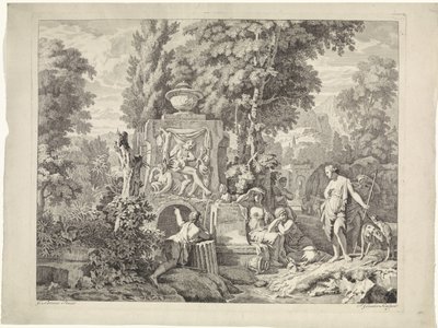 Landscape with a Fountain and Diana and Her Nymphs (series title) by Johannes Glauber