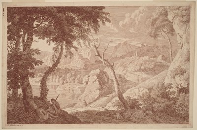 Mountain Landscape with Two Men Resting by Johannes Glauber