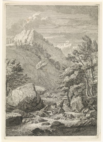 Ravine with a Broad Waterfall (Landscapes in the Chartreuse Mountains) by Johannes Glauber