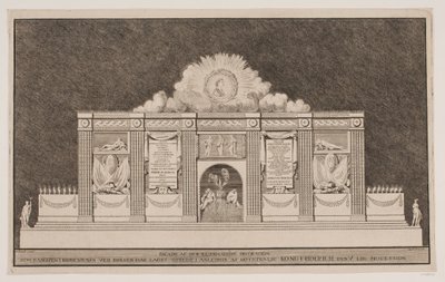 "Facade of the Illumination Decoration Erected by the Banquet in Copenhagen at the Stock Exchange on the Occasion of the Funeral Procession of the Late King Frederick V" by Johannes Gottfred Bradt