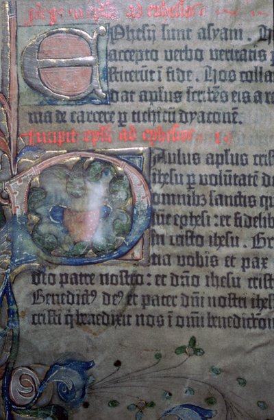 Detail from the fifteenth century Gutenburg Bible, of the opening of Ephesians (detail) by Johannes Gutenburg