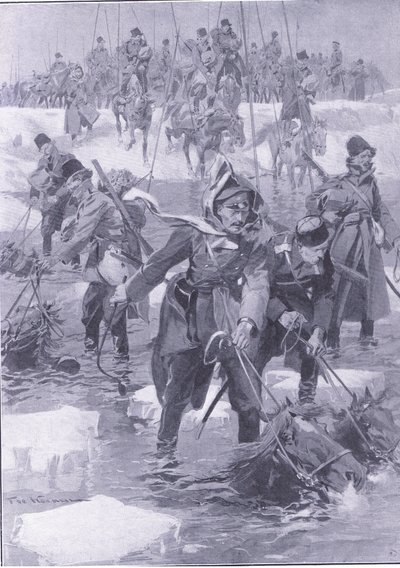 A Feat of Horsemanship. Russian Cavalry Crossing a River by Johannes Hermann Barend Koekkoek