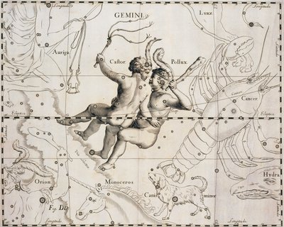 The constellation of Gemini, illustration from Firmamentum Sobiescianum sive Uranographia, by Johann Hevelius, Gdansk 1690 by Johannes Hevelius