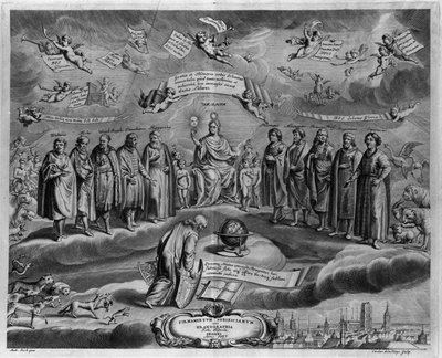 The famous astronomers. Among them, from left to right: Walterus, Tycho Brahe, Ulugh Beg, Timocharis of Alexandria by Johannes Hevelius