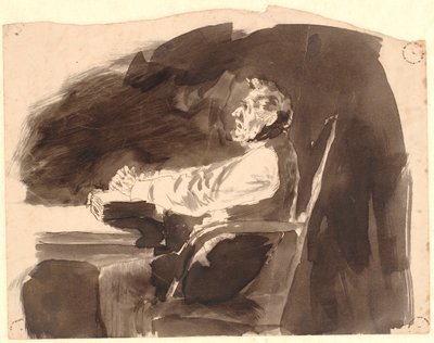 Old Man at a Table with a Bible by Johannes Holbek