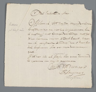 Letter from Rev. Hooyman to Jan Brandes by Johannes Hooyman
