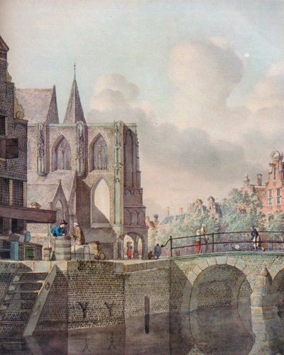 Continental River Scene with Bridge and Church by Johannes Huibert Prins
