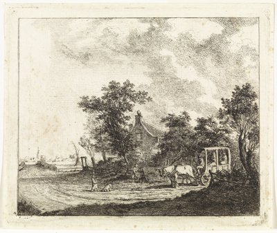 Horse and Wagon in Front of a House by Johannes Huibert Prins