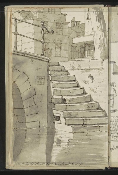 Stairs to the Canal at Koorstraat in Delft by Johannes Huibert Prins