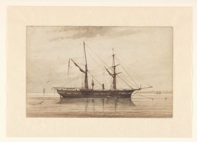 Sailing Ship Anchored in Calm Water by Johannes Huygens (signed by artist)