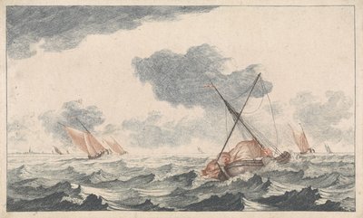 Lowering the Sail (Ships at Sea, Series A) by Johannes Jacobsz van den Aveele (attributed to)