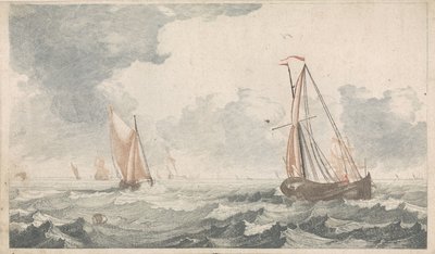 Two Flatboats Sailing Towards Each Other (Ships at Sea, Series A) by Johannes Jacobsz van den Aveele