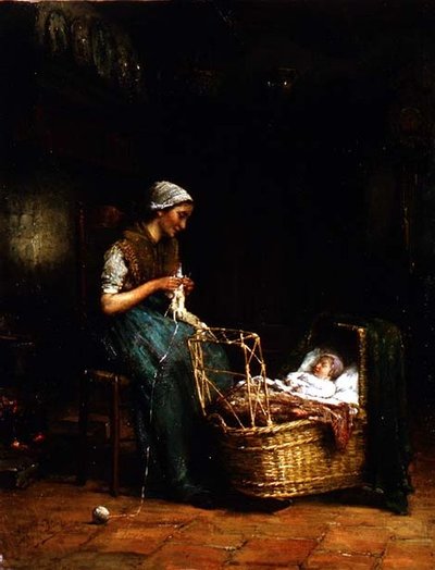 Mother and Child in a Cottage Interior by Johannes Jacobus Paling