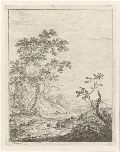 Mountainous Landscape with Shepherd and Cattle by Johannes Janson