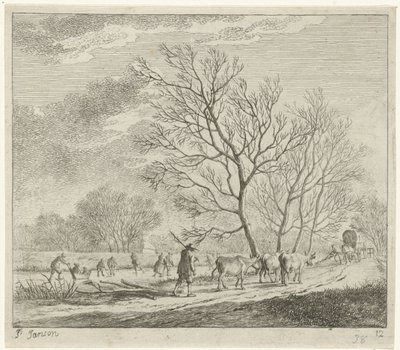 Winter Landscape with Cows and Skaters by Johannes Janson